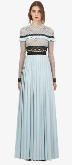 Blue Vintage Ruffle Long Dress