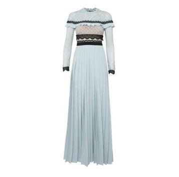 Blue Vintage Ruffle Long Dress
