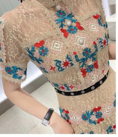 Vintage Champagne Long Ruffled Dress