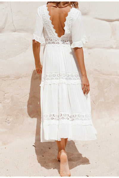 White Vintage Lace Maxi Dress