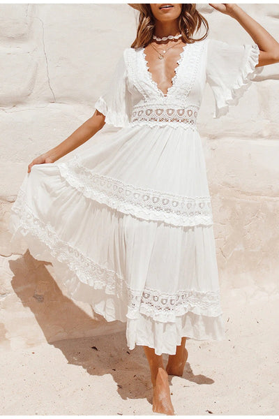White Vintage Lace Maxi Dress