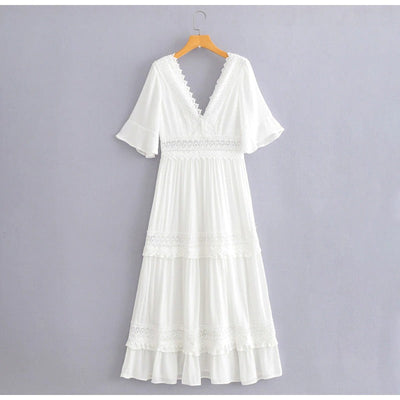 White Vintage Lace Maxi Dress