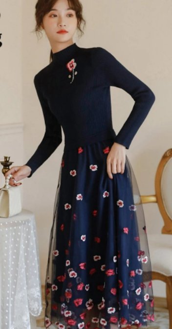 Vintage Navy Lace Wedding Dress