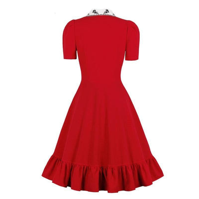 Wide Neck 50s Red Dress