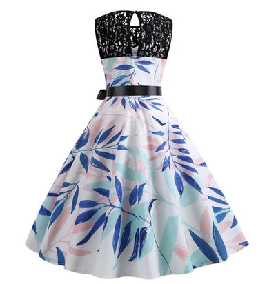 Vintage Flower Trapeze Dress Blue