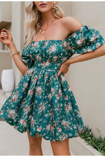 Vintage Floral Green Dress