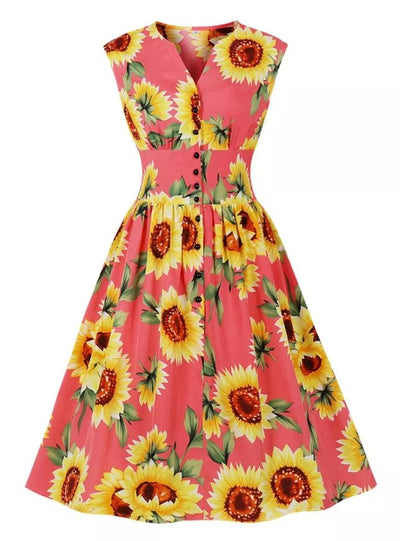 Vintage 1950 Pink Flowers Dress