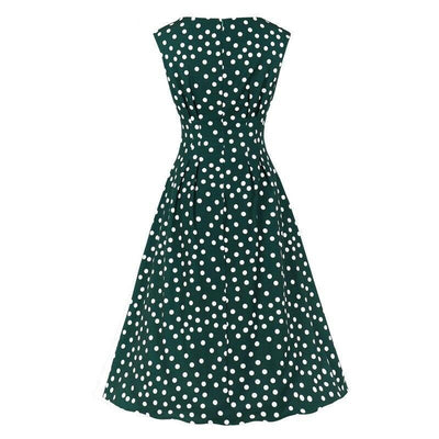 Vintage 1950s Green White Polka Dot Dress