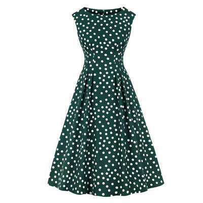 Vintage 1950s Green White Polka Dot Dress