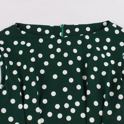 Vintage 1950s Green White Polka Dot Dress