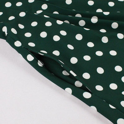 Vintage 1950s Green White Polka Dot Dress