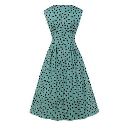 Vintage 1950s Dress Green Black Polka Dots