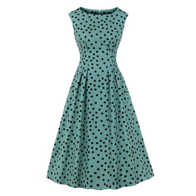 Vintage 1950s Dress Green Black Polka Dots