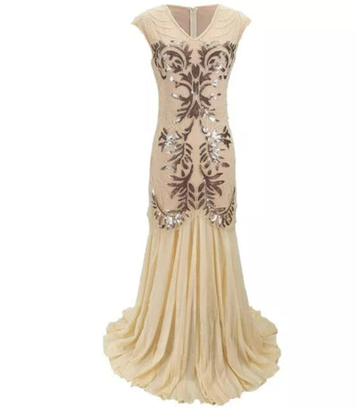 Vintage 1920s Art Deco Beige Dress