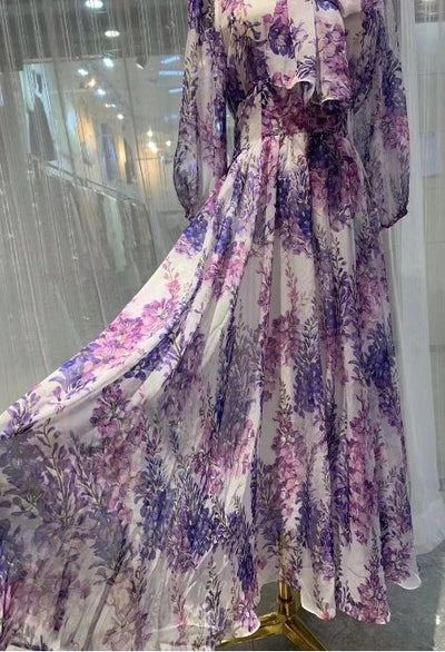 1940s Long Lavender Vintage Dress