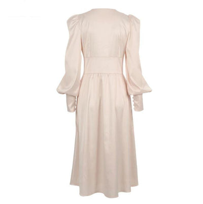 Beige Satin 1940s Vintage Dress