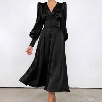 Black Satin 1940s Vintage Dress