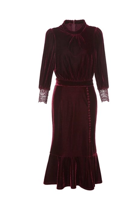 Burgundy Vintage Fall Winter Dress