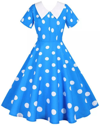 Blue Vintage Dress With White Polka Dots