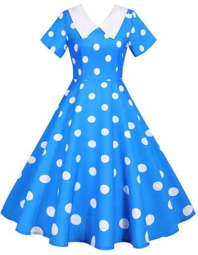 Blue Vintage Dress With White Polka Dots