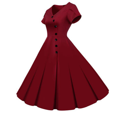Burgundy Buttons Vintage Dress