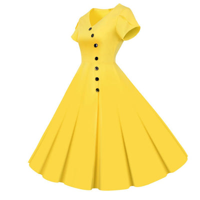 Buttons Vintage Dress Yellow