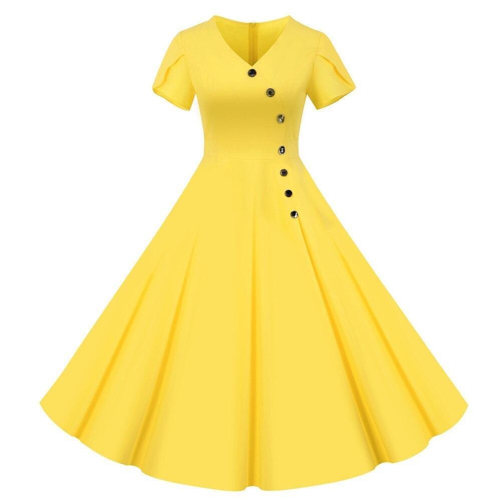 Buttons Vintage Dress Yellow