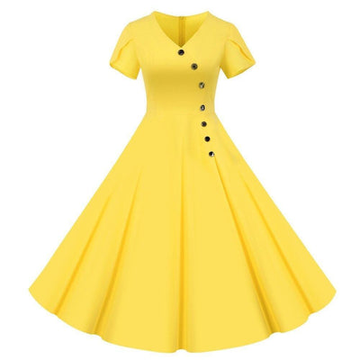 Buttons Vintage Dress Yellow
