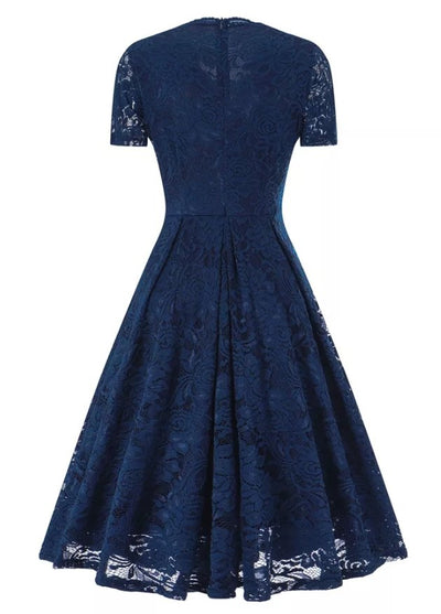 Navy Blue Embroidery Vintage Dress