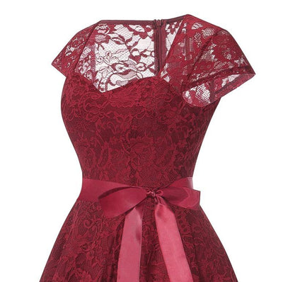 Burgundy Embroidery Vintage Dress