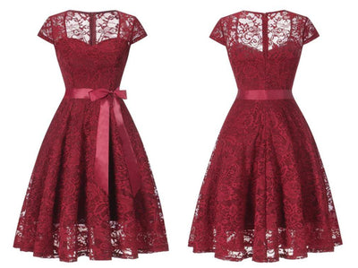 Burgundy Embroidery Vintage Dress