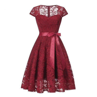 Burgundy Embroidery Vintage Dress