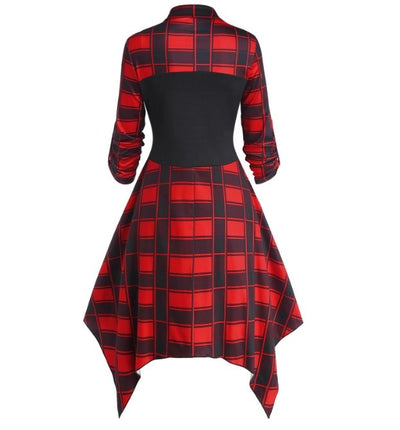 Vintage Plaid Dress With Laces Red