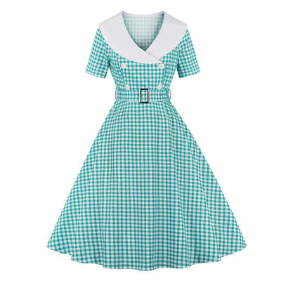Turquoise Check Vintage Dress