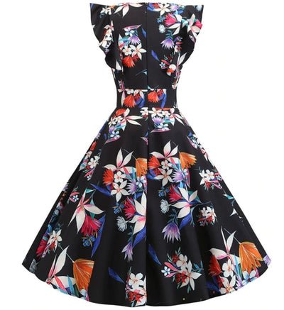 Vintage Chic Retro Black Floral Dress