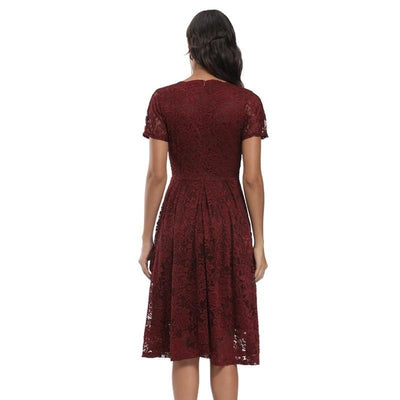 Burgundy Lace V-Neck Vintage Dress