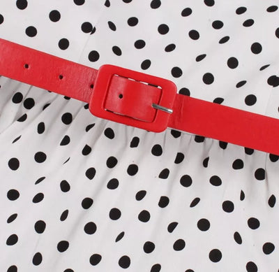 White Polka Dot Round Neck Vintage Dress