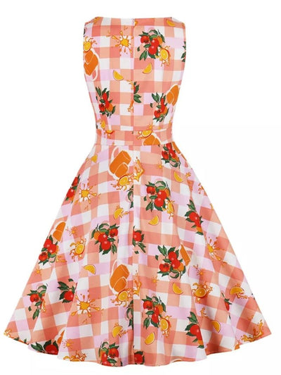 Floral Pink Round Neck Vintage Dress
