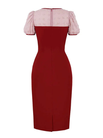 Burgundy Pencil Chic Vintage Dress
