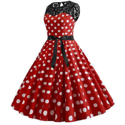 Red Polka Dot Lace Vintage Dress