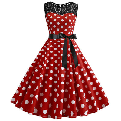 Red Polka Dot Lace Vintage Dress