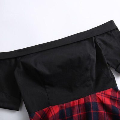 Tartan Bare Shoulders Vintage Dress