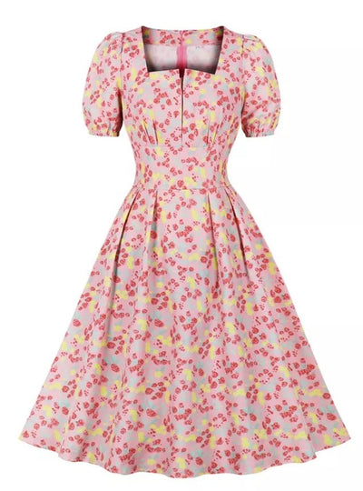 Pink High Waist Plus Size Vintage Dress
