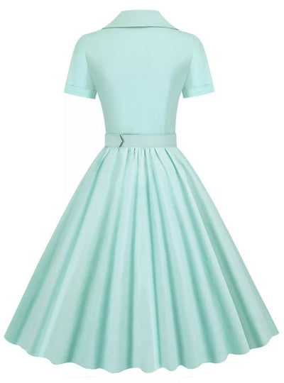 Turquoise High Waist Plus Size Vintage Dress