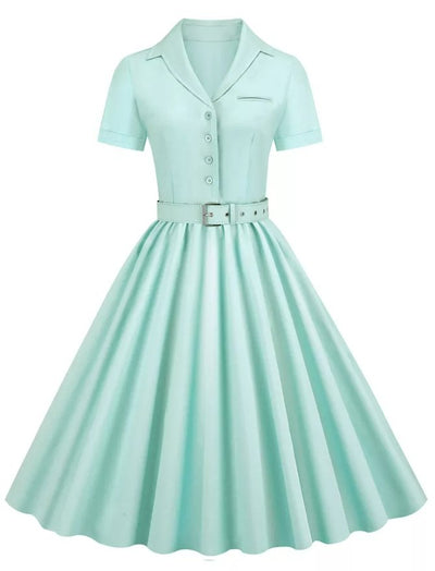 Turquoise High Waist Plus Size Vintage Dress