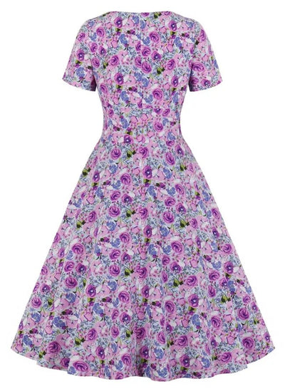 Purple High Waist Plus Size Vintage Dress