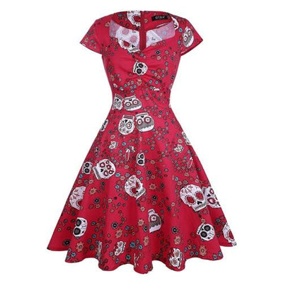 Red Skull Plus Size Vintage Dress