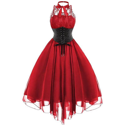 Red Steampunk Plus Size Vintage Dress