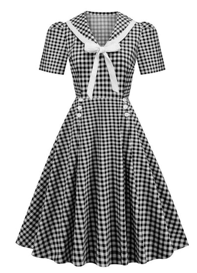 Vintage Checkered Pin Up Dress Black