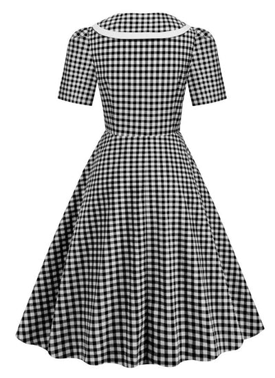 Vintage Checkered Pin Up Dress Black